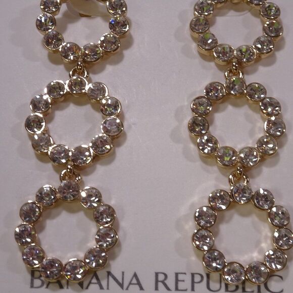 Banana Republic Gold Bold Triple Circles Crystal Link Drop Earrings NWT 48.00 - Picture 2 of 7